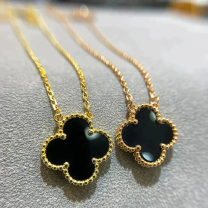 [ROYAL]CLOVER 15MM BLACK ONYX SINGLE FLOWER NECKLACE