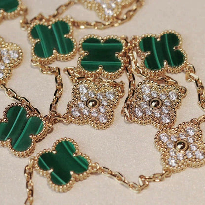 [ROYAL]CLOVER 20 MOTIFS MALACHITE DIAMOND NECKLACE