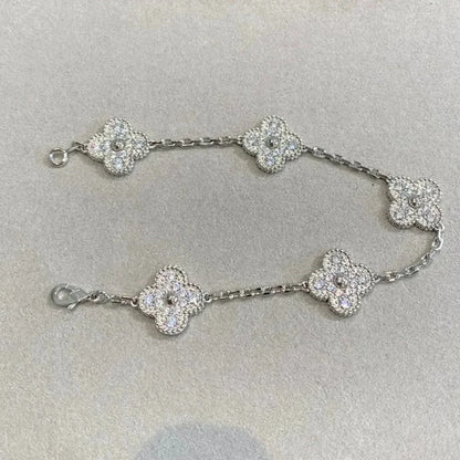 [Royal Jewellery]CLOVER 5 MOTIFS  DIAMOND BRACELET SILVER