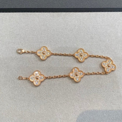 [Royal Jewellery]CLOVER 5 MOTIFS  FULL DIAMOND BRACELET