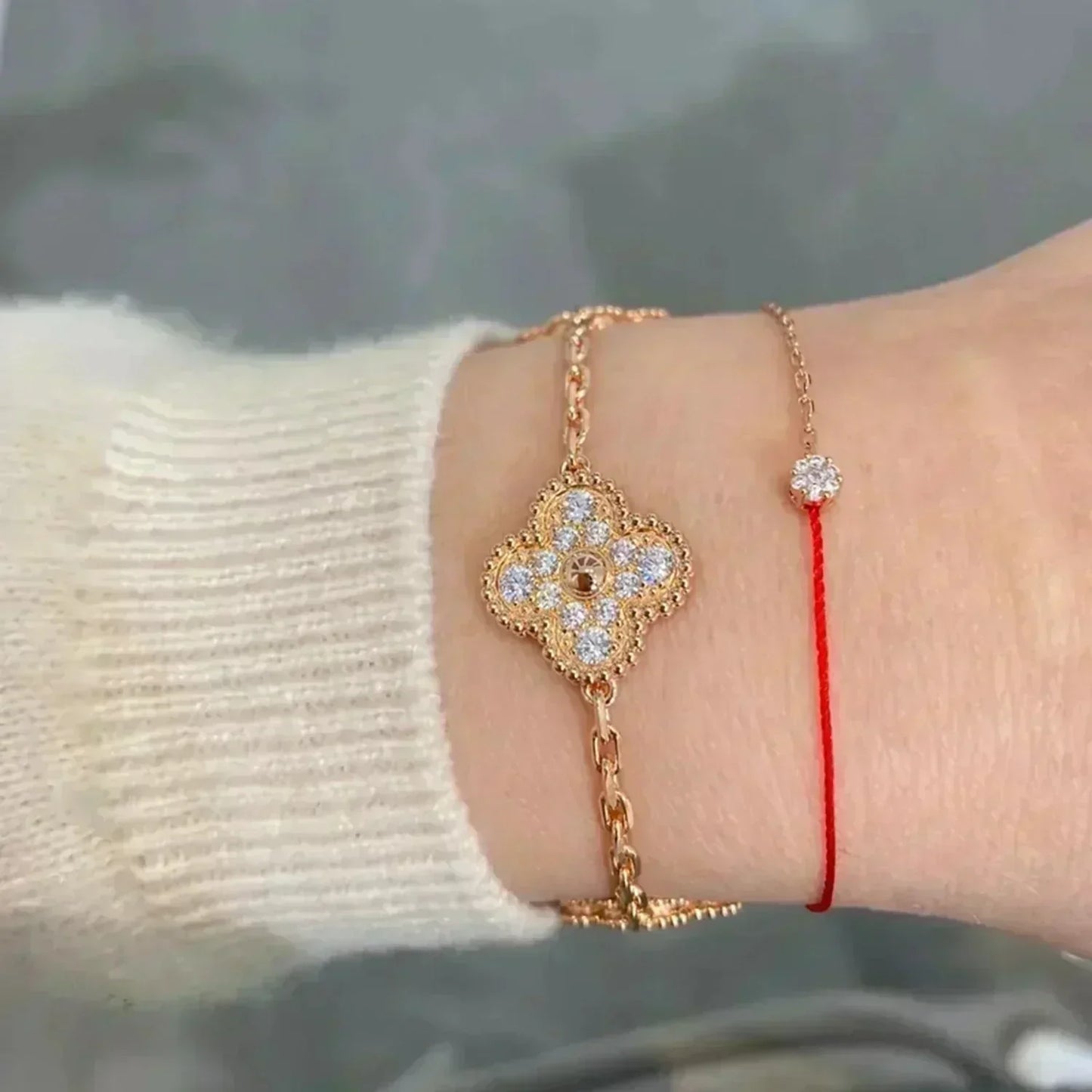 [Royal Jewellery]CLOVER 5 MOTIFS  FULL DIAMOND BRACELET