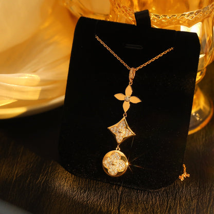 [ROYAL]STAR AND SUN DIAMOND PINK GOLD NECKLACE