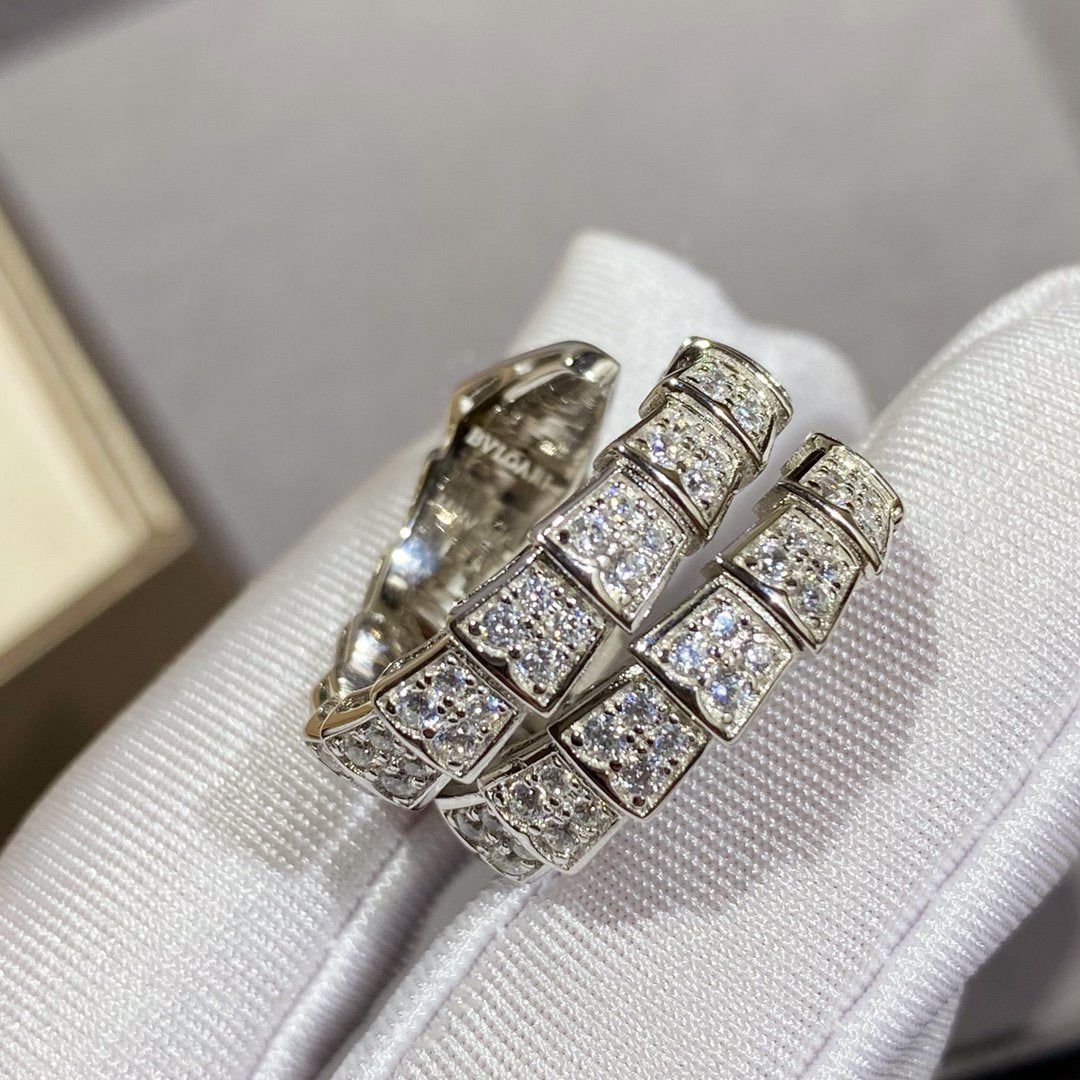 [ROYAL]SERPENTI DOUBLE RING SILVER DIAMOND PAVED