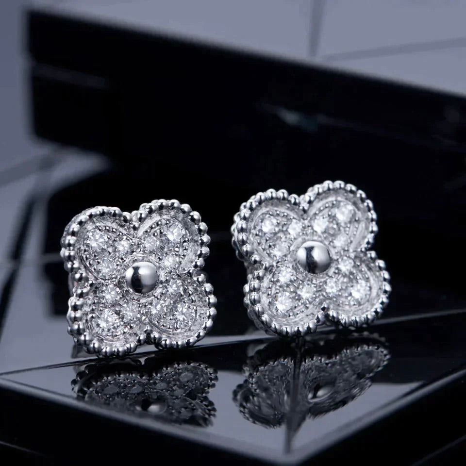 [ROYAL]CLOVER 1 MOTIFS DIAMANT OHRSTECKER SILBER