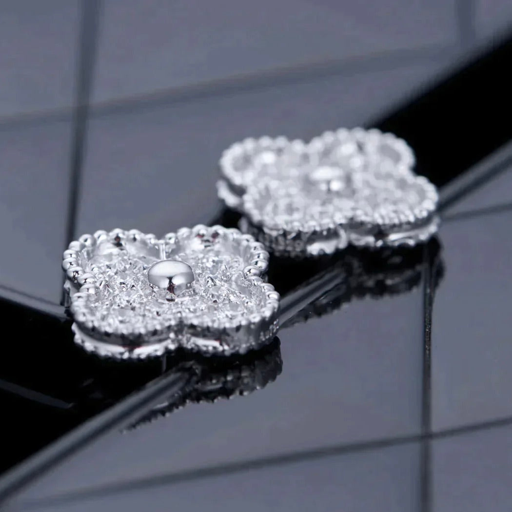 [ROYAL]CLOVER 1 MOTIFS DIAMANT OHRSTECKER SILBER