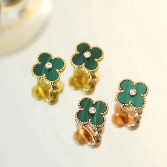 [ROYAL]CLOVER MEDIUM 1 MOTIFS MALACHITE DIAMOND EARRINGS