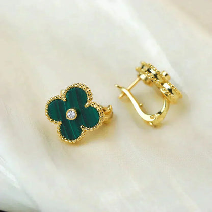 [ROYAL]CLOVER MEDIUM 1 MOTIFS MALACHITE DIAMOND EARRINGS