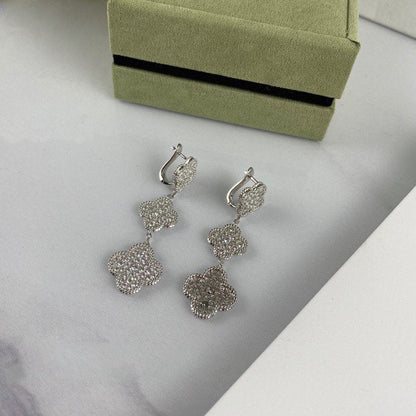 [Royal]CLOVER 3 MOTIF DIAMOND SILVER DROP EARRINGS