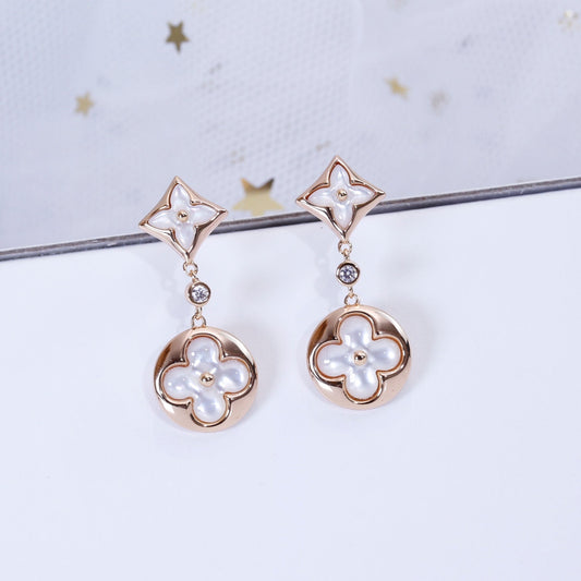 [ROYAL]STAR AND SUN PINK GOLD MOP DROP EARRINGS