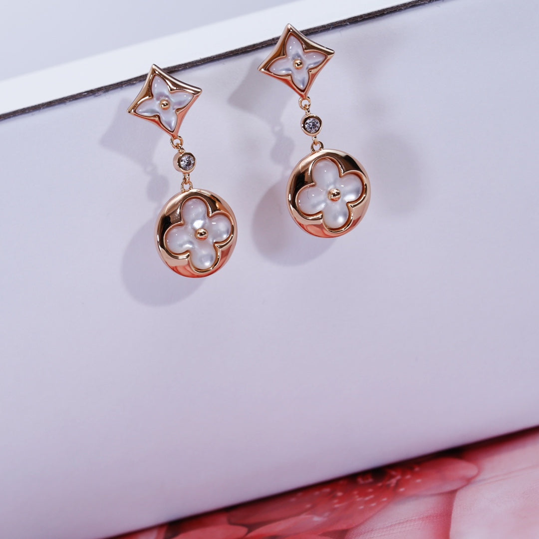 [ROYAL]STAR AND SUN PINK GOLD MOP DROP EARRINGS