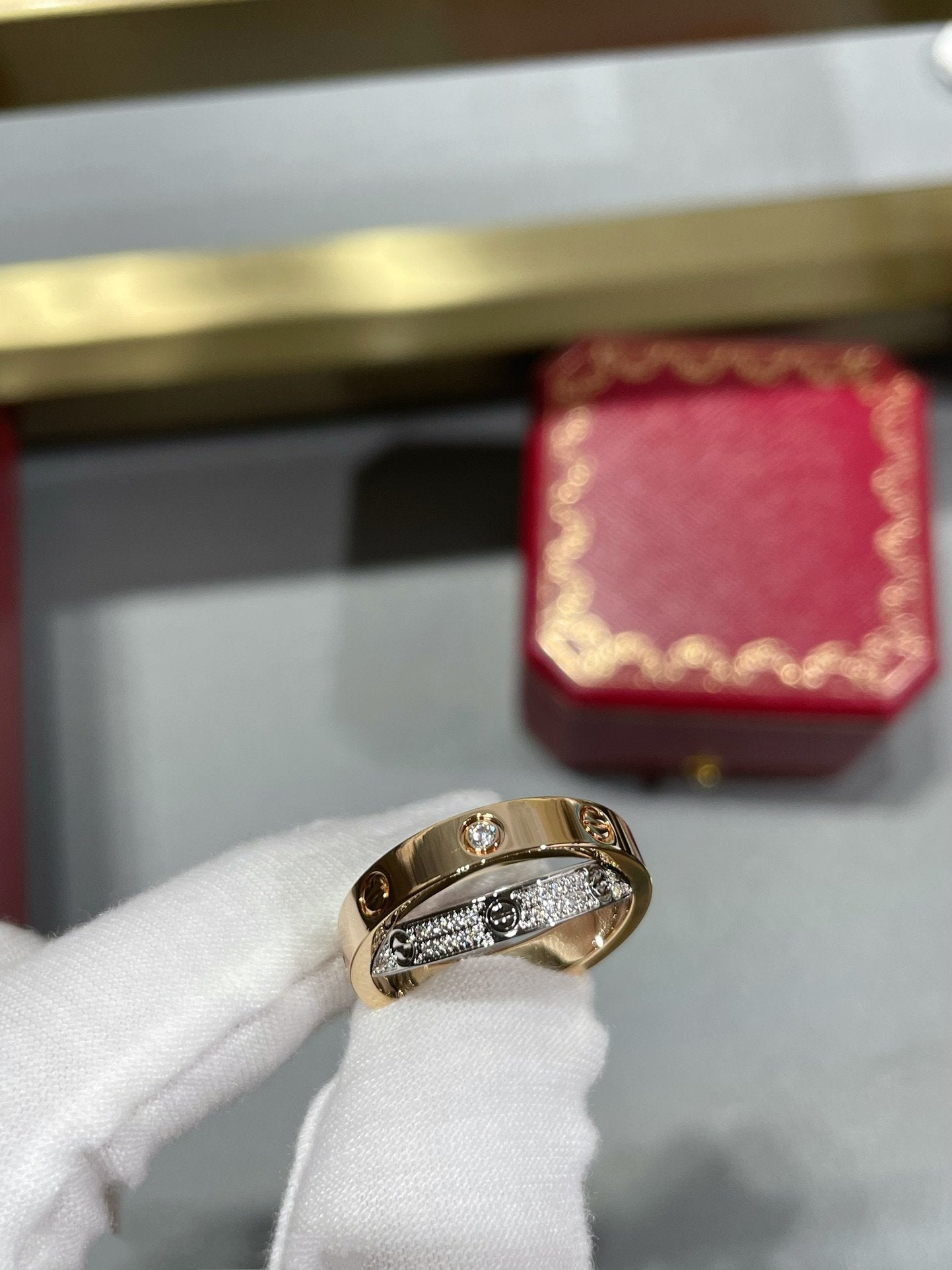 [ROYAL]LOVE PINK GOLD SILVER DIAMOND DOUBLE RING