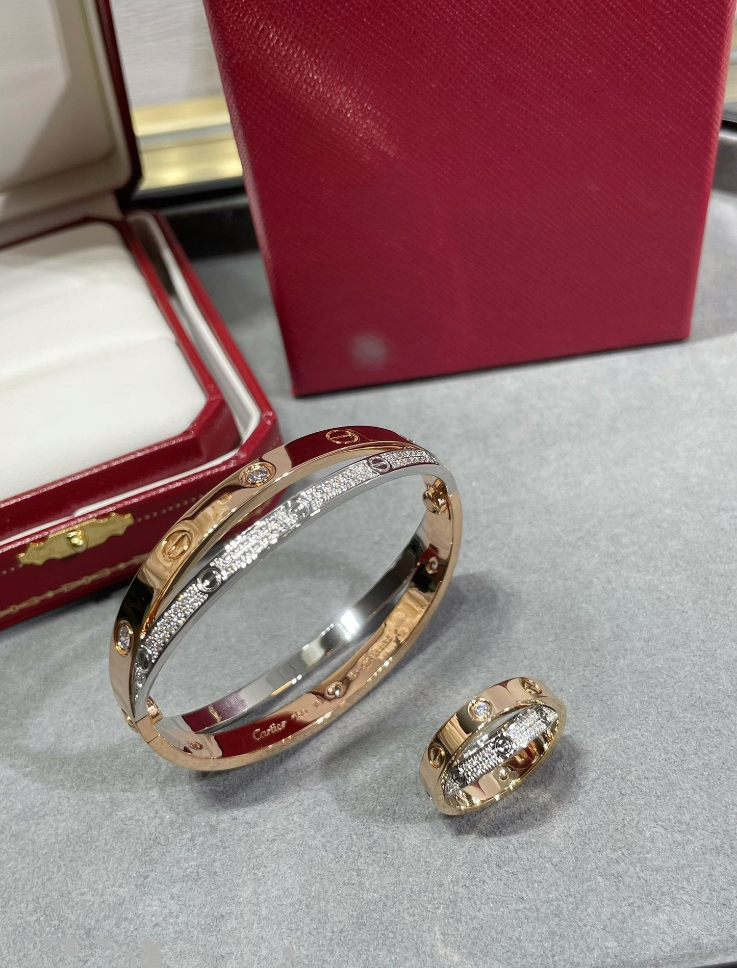 [ROYAL]LOVE PINK GOLD SILVER DIAMOND DOUBLE RING