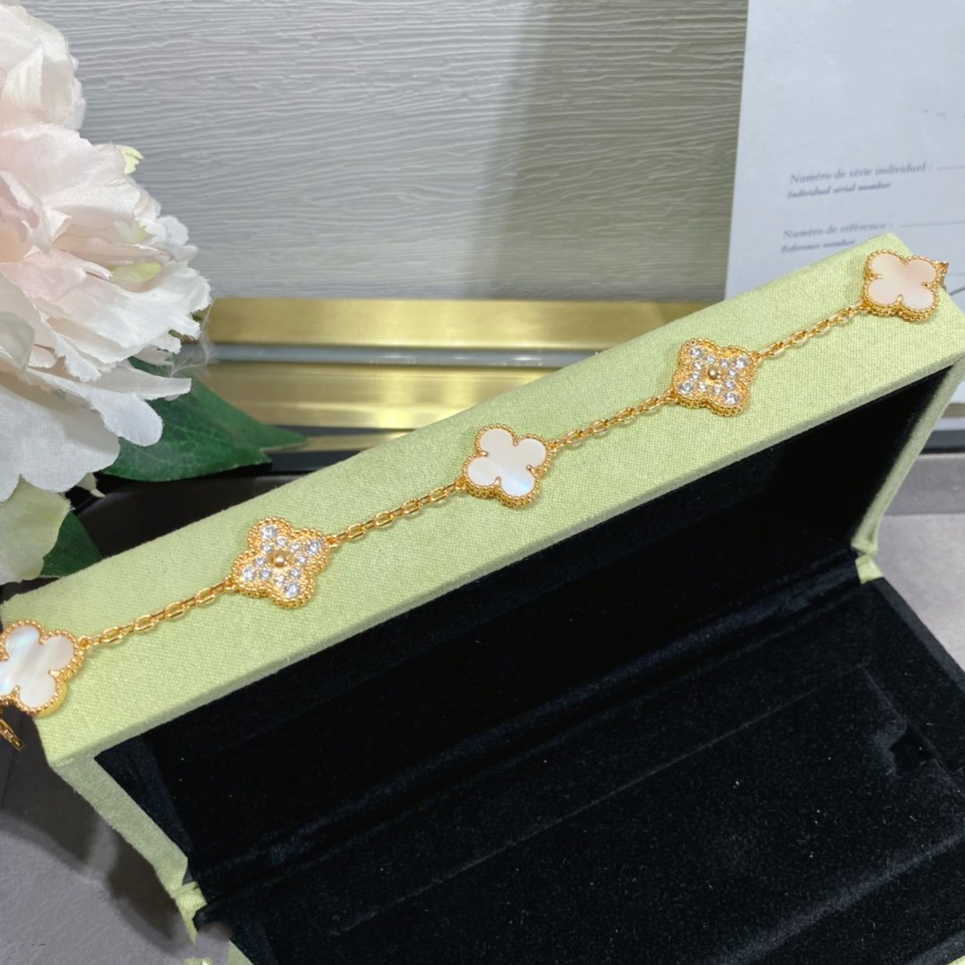 [Royal Jewellery]CLOVER 5 MOTIF DIAMOND PINK MOP PINK GOLD BRACELET