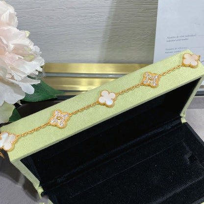 [Royal Jewellery]CLOVER 5 MOTIF DIAMOND PINK MOP PINK GOLD BRACELET