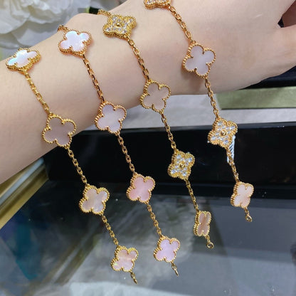 [Royal Jewellery]CLOVER 5 MOTIF DIAMOND PINK MOP PINK GOLD BRACELET