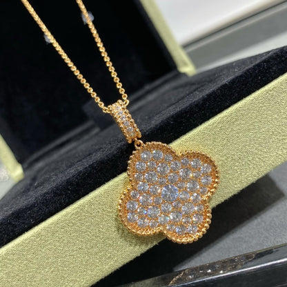 [Royal]CLOVER 25MM LARGE PEDANT DIAMOND PAVED LONG NECKLACE