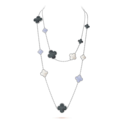 [Royal]CLOVER 16 MOTIF CHALCEDONY MOP SILVER NECKLACE