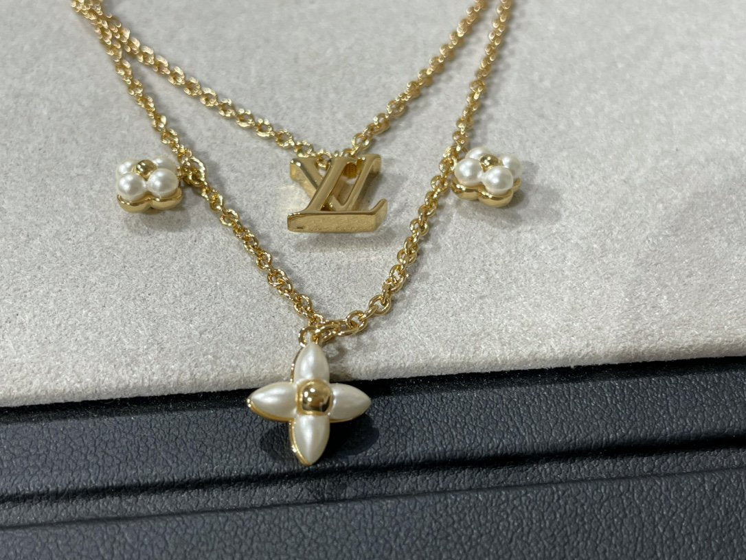 [ROYAL]LV FLOWERGRAM GOLD MOP DOUBLE ROW NECKLACE