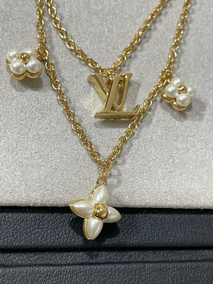 [ROYAL]LV FLOWERGRAM GOLD MOP DOUBLE ROW NECKLACE