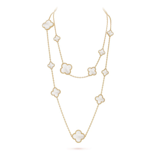 [Royal]CLOVER 16 MOTIF WHITE MOP GOLD NECKLACE