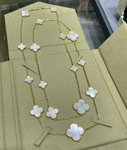 [Royal]CLOVER 16 MOTIF WHITE MOP GOLD NECKLACE