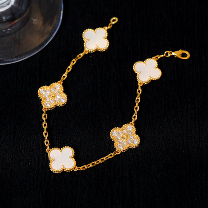 [Royal Jewellery]CLOVER BRACELET 5 MOTIF WHITE MOP DIAMOND
