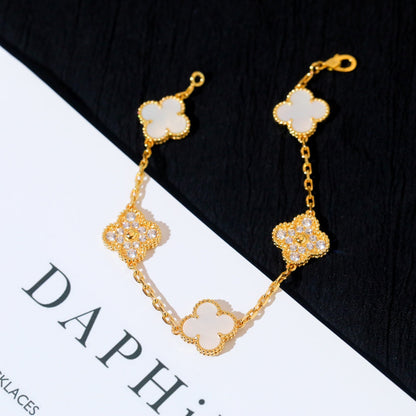 [Royal Jewellery]CLOVER BRACELET 5 MOTIF WHITE MOP DIAMOND