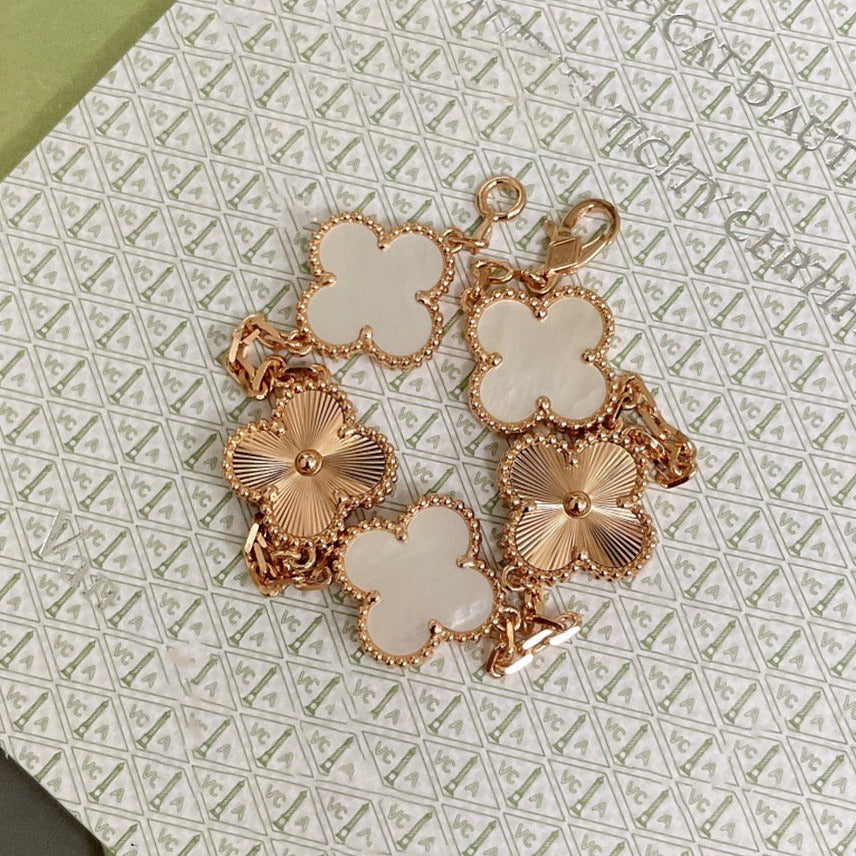 [Royal Jewellery]CLOVER BRACELET 5 MOTIF WHITE MOP PINK GOLD
