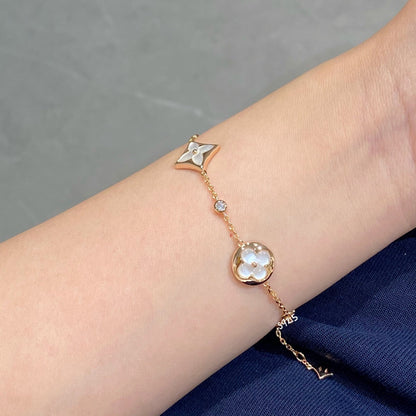 [ROYAL]STAR AND SUN 4 MOTIF WHITE MOP PINK GOLD BRACELET