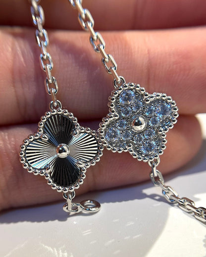 [Royal Jewellery]CLOVER 5 MOTIF SILVER DIAMOND BRACELET