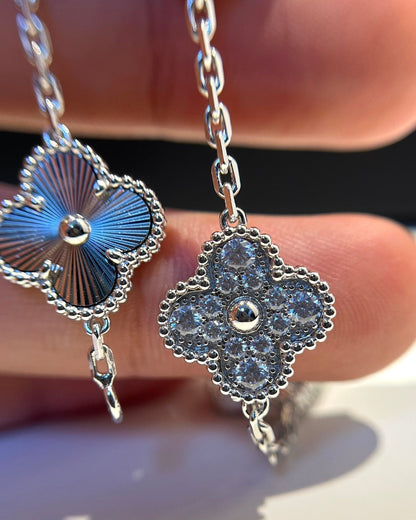 [Royal Jewellery]CLOVER 5 MOTIF SILVER DIAMOND BRACELET