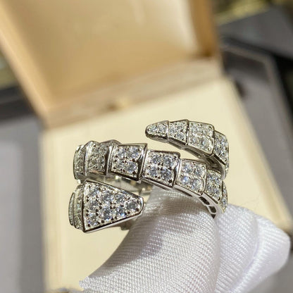 [ROYAL]SERPENTI DOUBLE RING SILVER DIAMOND PAVED