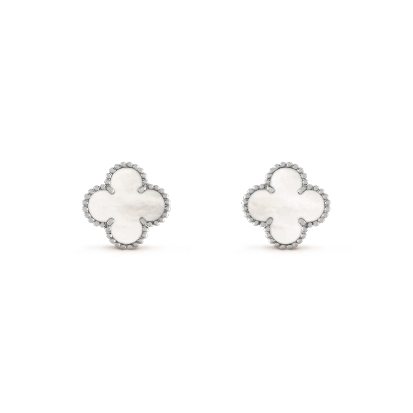 [ROYAL]CLOVER MEDIUM 1 MOTIFS  WHITE MOP EARRINGS SILVER