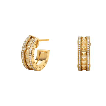 [ROYAL]ZERO 1 ROCK GOLD EARRINGS WITH STUDDED SPIRAL AND PAVED DIAMONDS