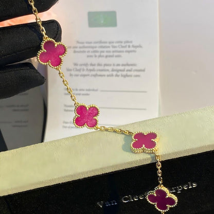 [Royal Jewellery]NEW CLOVER 5 MOTIFS PINK ENAMEL BRACELET