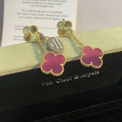 [Royal Jewellery] NEW CLOVER 2 MOTIF PINK ENAMEL EARRINGS