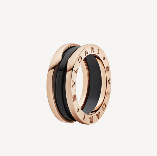 [ROYAL]ZERO 1 TWO-BAND LOOPS AND BLACK CERAMIC PINK GOLD RING