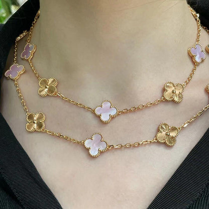 [Royal Jewellery]CLOVER 20 MOTIFS LASER PINK MOP NECKLACE