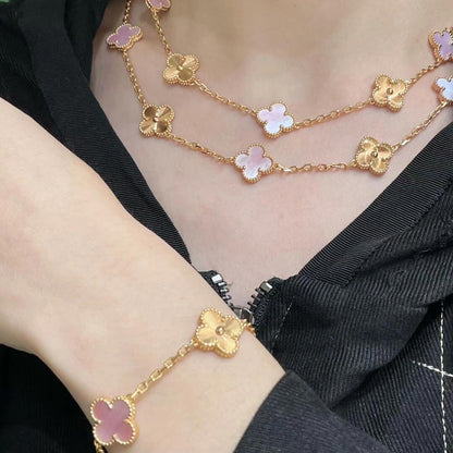 [Royal Jewellery]CLOVER 20 MOTIFS LASER PINK MOP NECKLACE