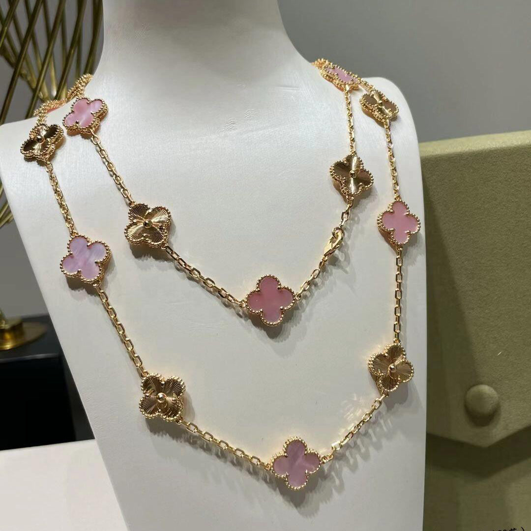 [Royal Jewellery]CLOVER 20 MOTIFS LASER PINK MOP NECKLACE