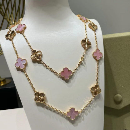 [Royal Jewellery]CLOVER 20 MOTIFS LASER PINK MOP NECKLACE