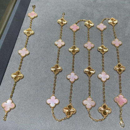 [Royal Jewellery]CLOVER 20 MOTIFS LASER PINK MOP NECKLACE