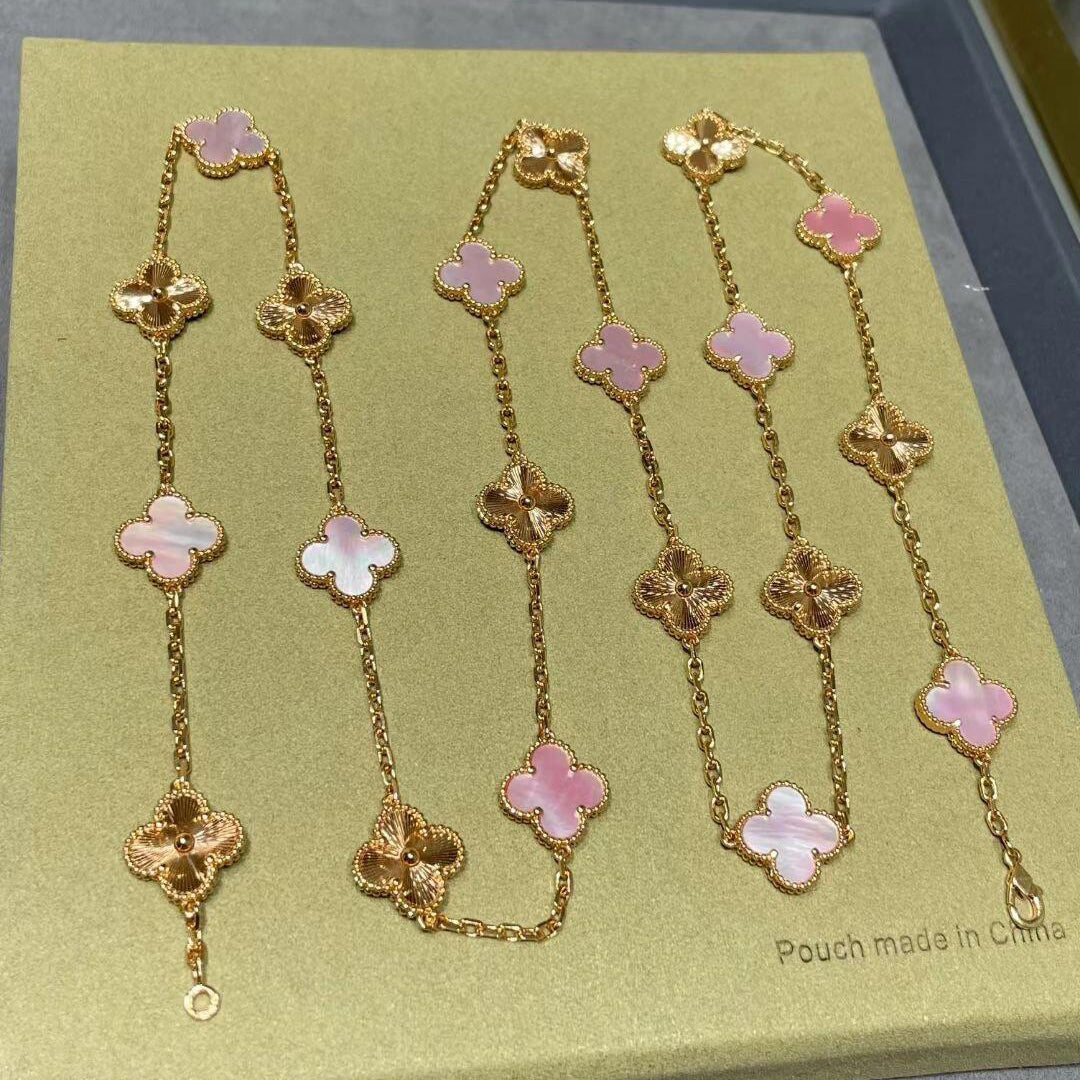 [Royal Jewellery]CLOVER 20 MOTIFS LASER PINK MOP NECKLACE