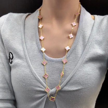 [Royal Jewellery]CLOVER 20 MOTIFS PINK MOP NECKLACE