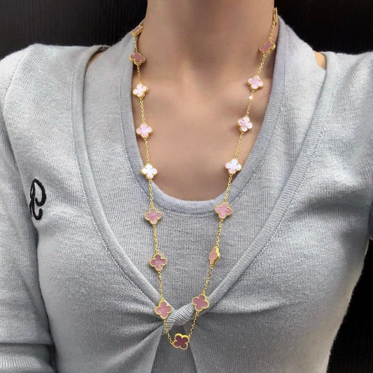 [Royal Jewellery]CLOVER 20 MOTIFS PINK MOP NECKLACE