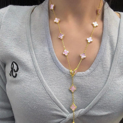 [Royal Jewellery]CLOVER 20 MOTIFS PINK MOP NECKLACE