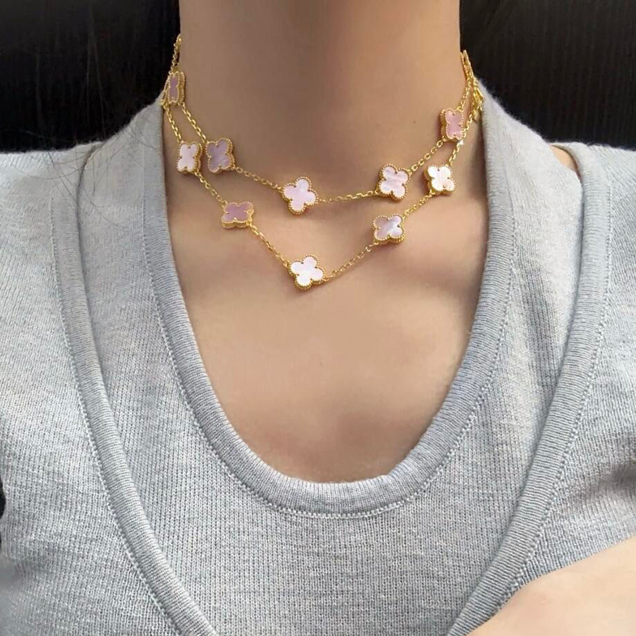 [Royal Jewellery]CLOVER 20 MOTIFS PINK MOP NECKLACE
