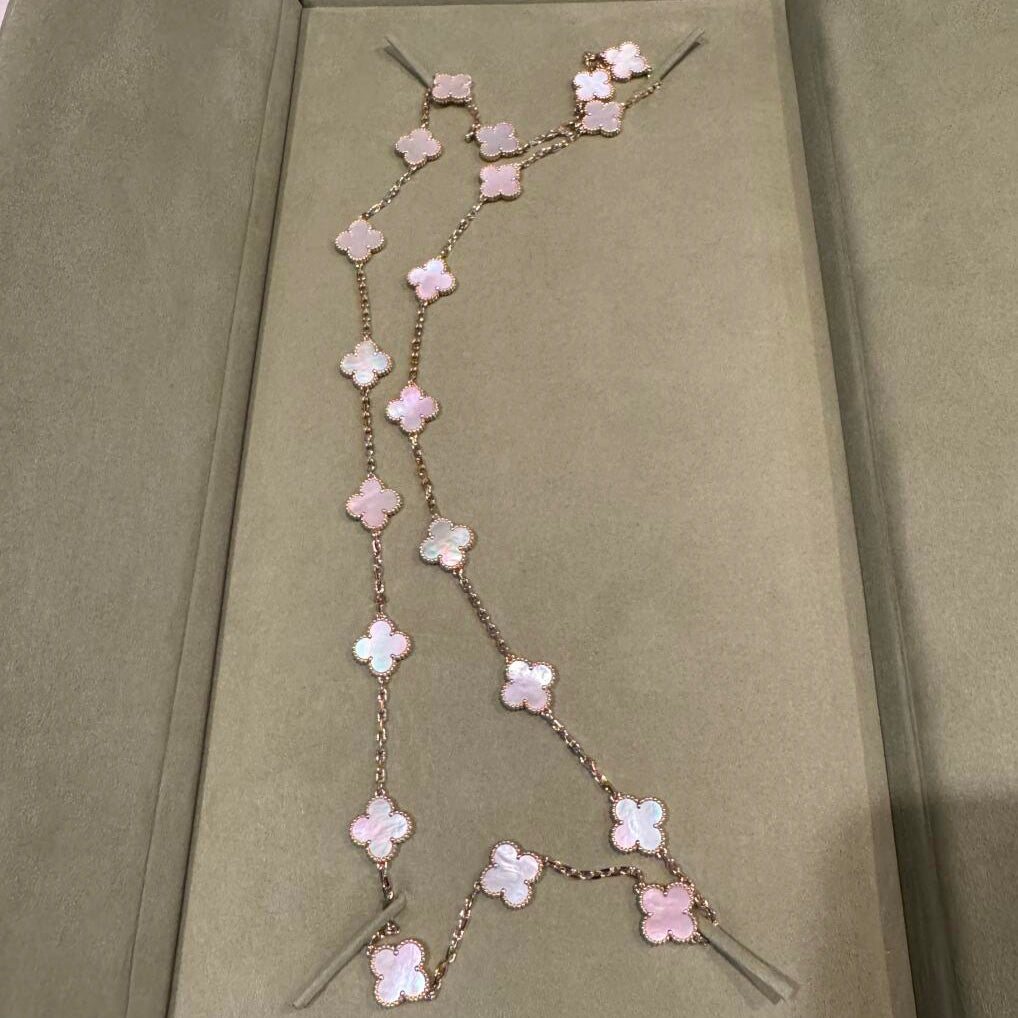 [Royal Jewellery]CLOVER 20 MOTIFS PINK MOP NECKLACE