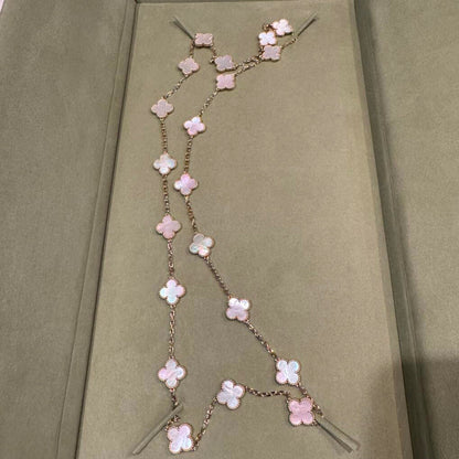[Royal Jewellery]CLOVER 20 MOTIFS PINK MOP NECKLACE