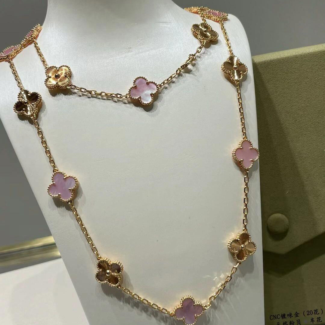 [Royal Jewellery]CLOVER 20 MOTIFS LASER PINK MOP NECKLACE